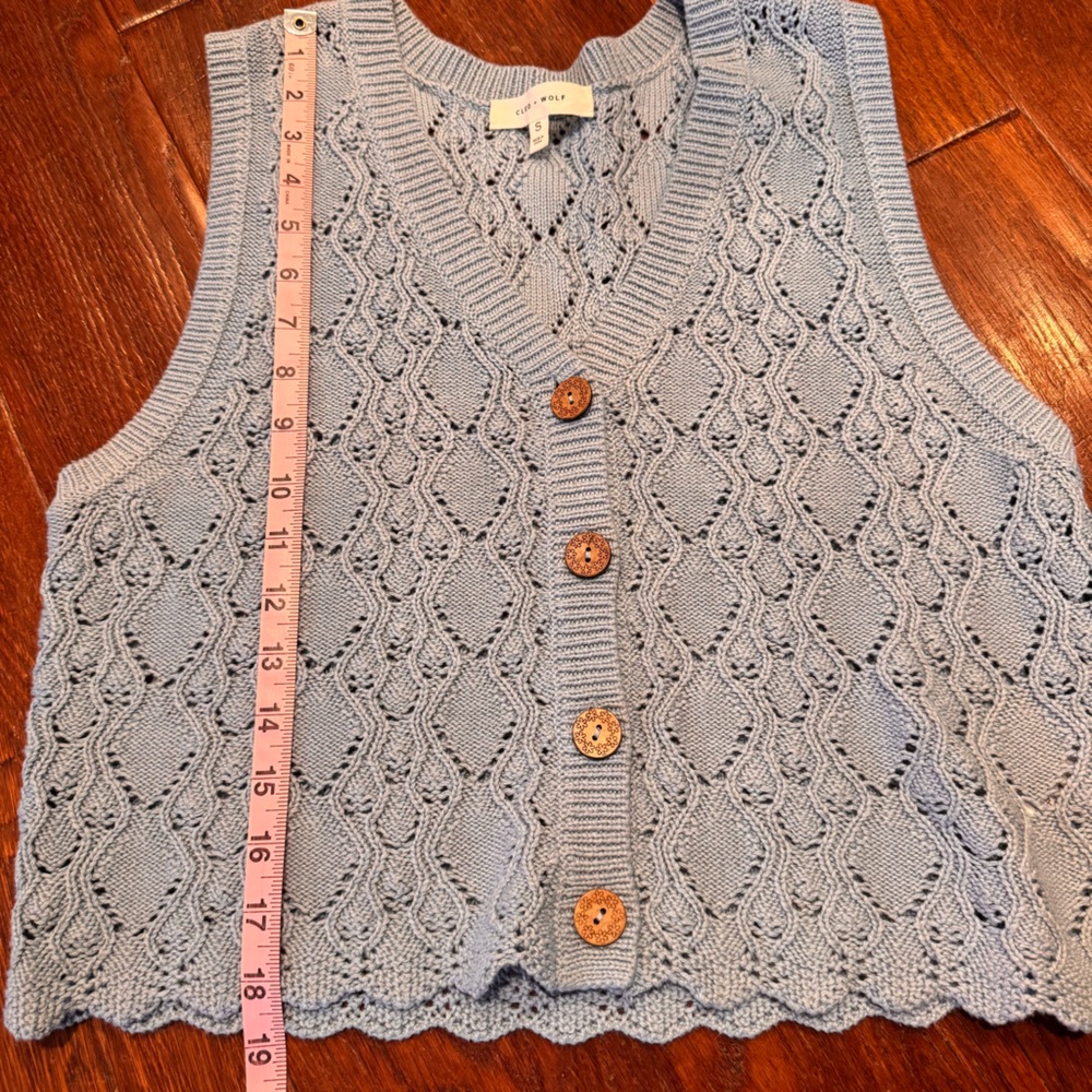 Cleo + Wolf Light Blue Cable Knit Buttoned Sweater Vest NWOT - Picture 7 of 10